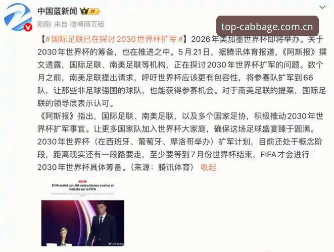 2030年世界杯扩军至66队完整指南：中国男足迎来破局窗口，冠军白菜网平台带你前瞻赛事变革